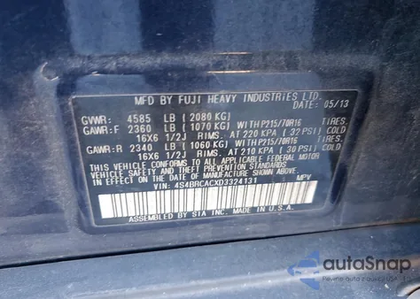 2013 Subaru Outback 2.5I from USA, damaged, VIN 4S4BRCACXD3324131